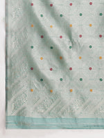 Thumbnail for Janasya Sea Green Linen Blend Floral Jacquard Saree
