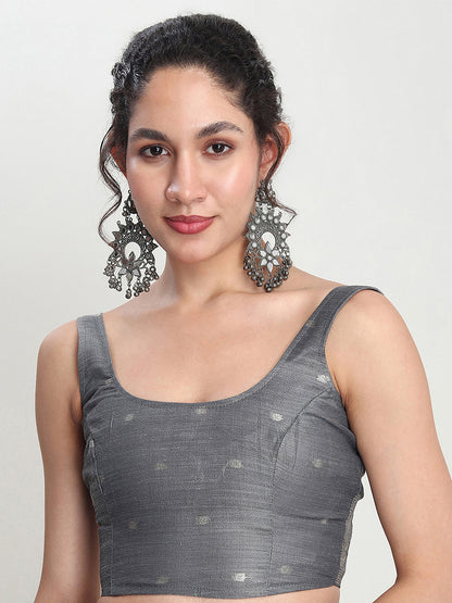 Janasya Grey Linen Blend Floral Jacquard Saree - Distacart