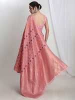 Thumbnail for Janasya Pink Linen Blend Geometric Jacquard Saree
