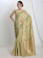 Thumbnail for Janasya Green Linen Blend Geometric Jacquard Saree
