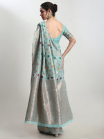 Thumbnail for Janasya Sea Green Linen Blend Geometric Jacquard Saree