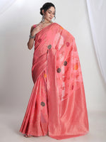 Thumbnail for Janasya Peach Linen Blend Floral Jacquard Saree