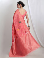 Thumbnail for Janasya Peach Linen Blend Floral Jacquard Saree
