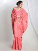 Janasya Peach Linen Blend Floral Jacquard Saree - Distacart