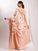 Thumbnail for Janasya Orange Linen Blend Floral Jacquard Saree