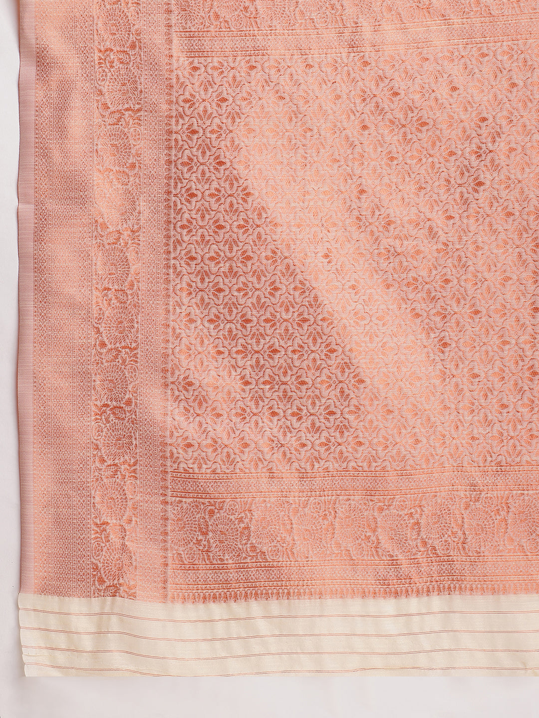 Janasya Orange Linen Blend Floral Jacquard Saree