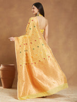 Thumbnail for Janasya Yellow Linen Blend Patola Jacquard Saree