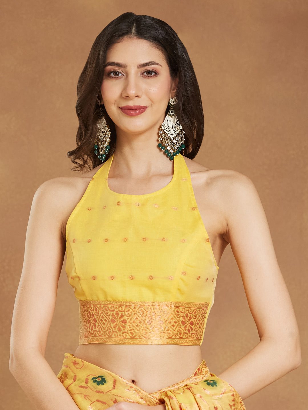 Janasya Yellow Linen Blend Patola Jacquard Saree