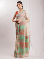 Thumbnail for Janasya Beige Silk Blend Ikkat Jacquard Saree