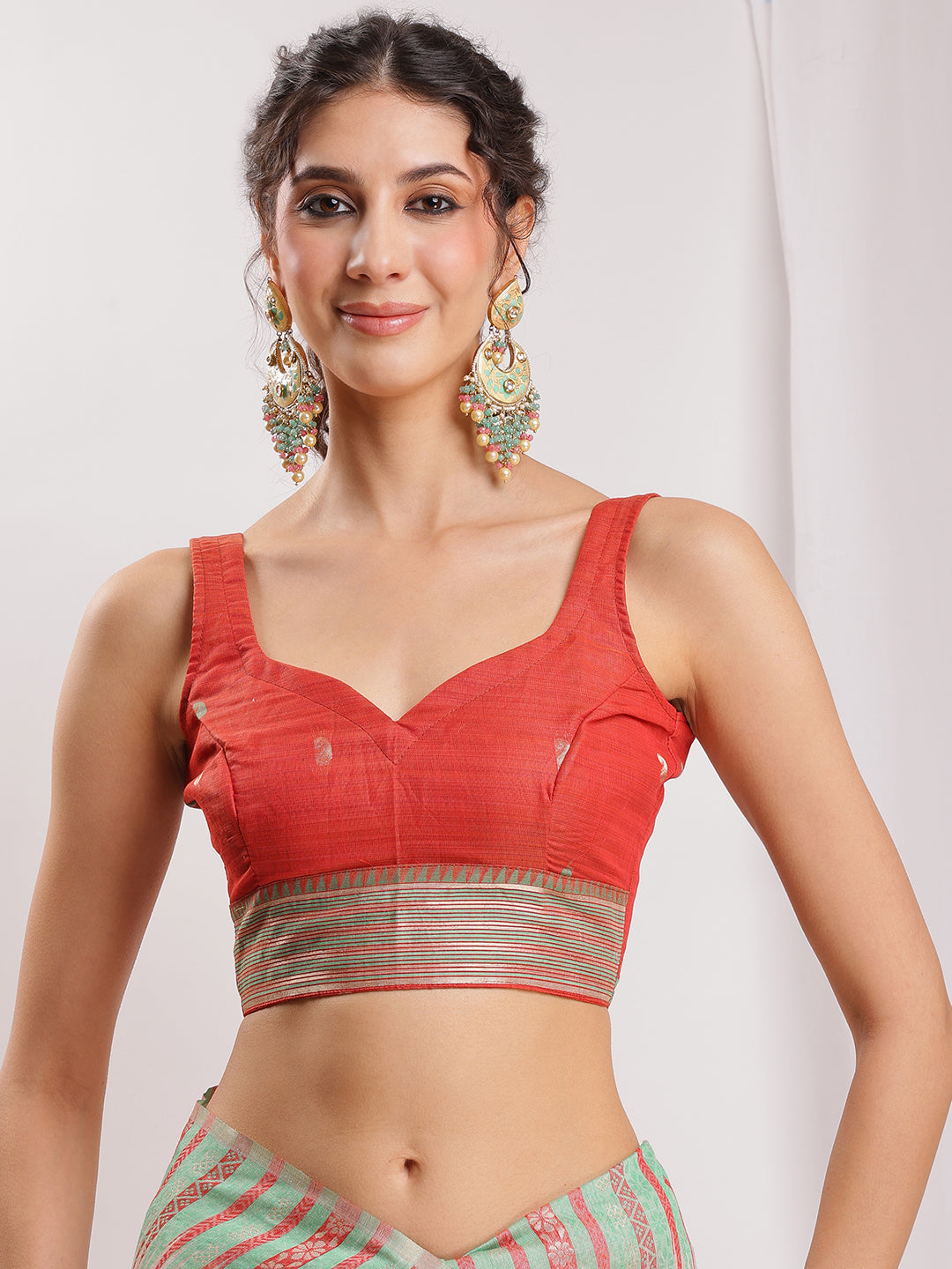 Janasya Beige Silk Blend Ikkat Jacquard Saree