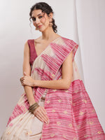 Thumbnail for Janasya Beige Silk Blend Ikkat Jacquard Saree