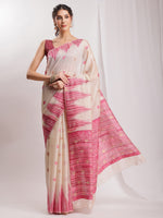 Thumbnail for Janasya Beige Silk Blend Ikkat Jacquard Saree