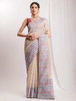 Thumbnail for Janasya Beige Silk Blend Ikkat Jacquard Saree