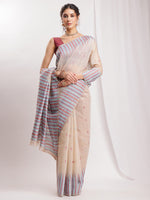 Thumbnail for Janasya Beige Silk Blend Ikkat Jacquard Saree