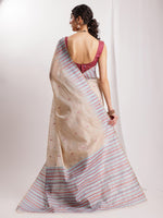 Thumbnail for Janasya Beige Silk Blend Ikkat Jacquard Saree