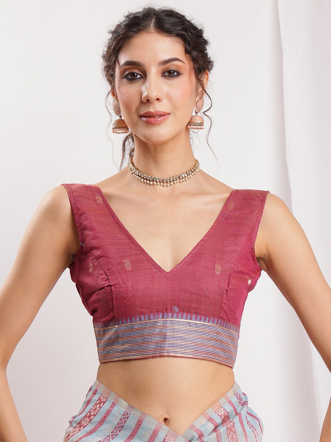Janasya Beige Silk Blend Ikkat Jacquard Saree