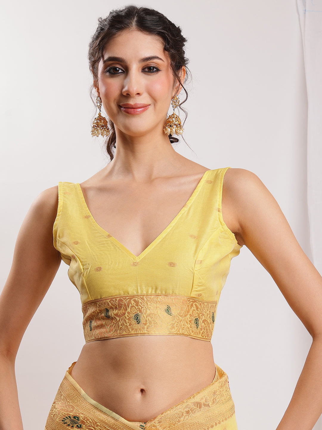 Janasya Yellow Linen Blend Kalamkari Jacquard Saree