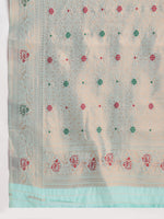 Thumbnail for Janasya Sea Blue Linen Blend Kalamkari Jacquard Saree
