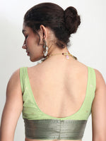Thumbnail for Janasya Light Green Linen Blend Floral Jacquard Saree