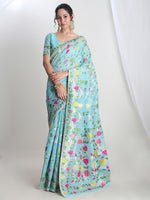 Thumbnail for Janasya Sky Blue Silk Blend Floral Jacquard Saree