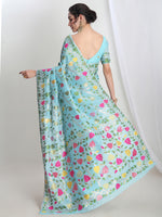 Thumbnail for Janasya Sky Blue Silk Blend Floral Jacquard Saree