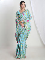 Thumbnail for Janasya Sky Blue Silk Blend Floral Jacquard Saree