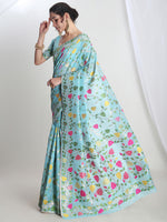 Thumbnail for Janasya Sky Blue Silk Blend Floral Jacquard Saree
