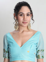 Thumbnail for Janasya Sky Blue Silk Blend Floral Jacquard Saree