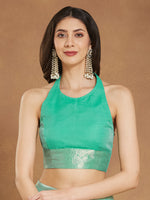 Thumbnail for Janasya Sea Green Linen Blend Geometric Jacquard Saree