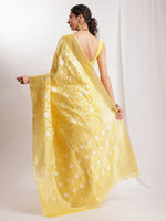 Thumbnail for Janasya Yellow Linen Blend Geometric Jacquard Saree