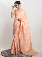 Thumbnail for Janasya Orange Linen Blend Geometric Jacquard Saree