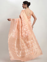 Thumbnail for Janasya Orange Linen Blend Geometric Jacquard Saree
