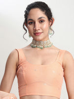 Thumbnail for Janasya Orange Linen Blend Geometric Jacquard Saree