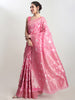 Janasya Pink Linen Blend Geometric Jacquard Saree - Distacart