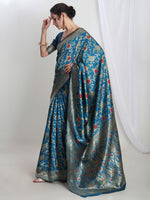 Thumbnail for Janasya Blue Silk Blend Floral Jacquard Saree