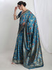 Janasya Blue Silk Blend Floral Jacquard Saree - Distacart
