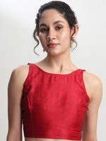 Thumbnail for Janasya Red Silk Blend Floral Jacquard Saree
