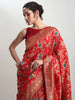 Janasya Red Silk Blend Floral Jacquard Saree - Distacart