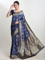 Thumbnail for Janasya Blue Silk Blend Floral Jacquard Saree