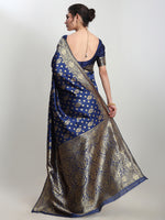 Thumbnail for Janasya Blue Silk Blend Floral Jacquard Saree