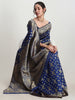 Janasya Blue Silk Blend Floral Jacquard Saree - Distacart