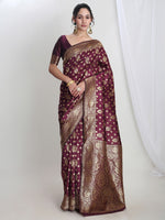 Thumbnail for Janasya Purple Silk Blend Floral Jacquard Saree