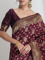 Thumbnail for Janasya Purple Silk Blend Floral Jacquard Saree
