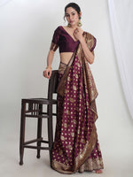 Thumbnail for Janasya Purple Silk Blend Floral Jacquard Saree