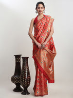 Thumbnail for Janasya Red Silk Blend Ethnic Motifs Jacquard Saree