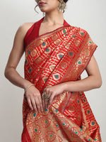 Thumbnail for Janasya Red Silk Blend Ethnic Motifs Jacquard Saree