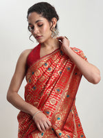 Thumbnail for Janasya Red Silk Blend Ethnic Motifs Jacquard Saree