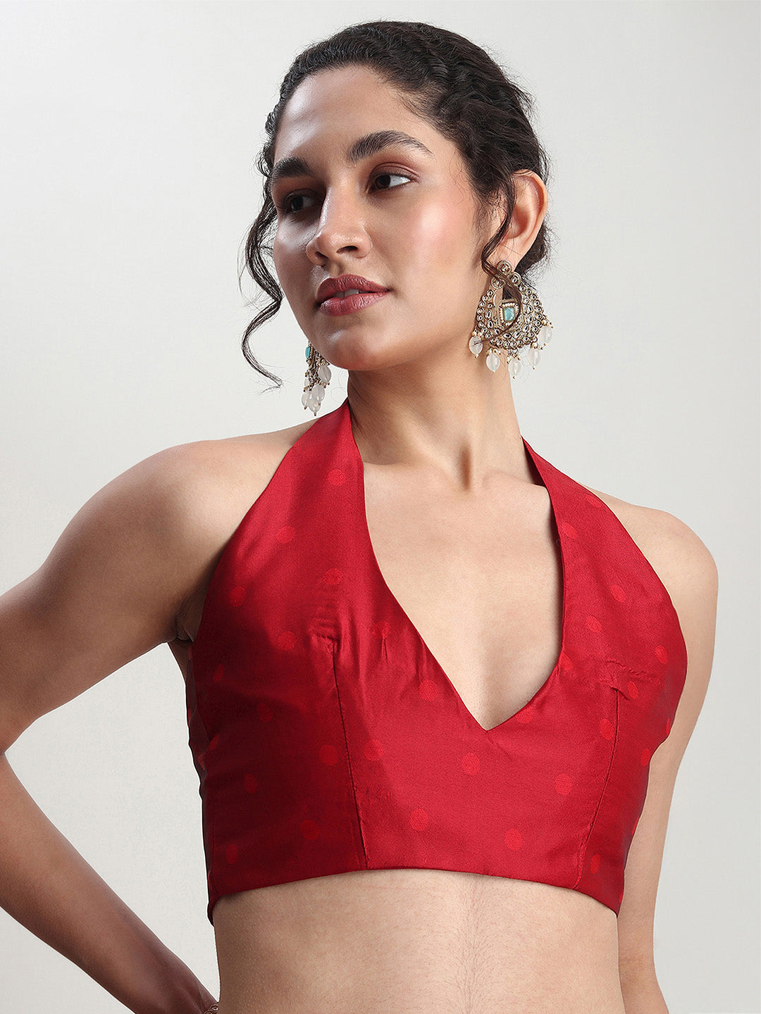 Janasya Red Silk Blend Ethnic Motifs Jacquard Saree