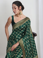 Thumbnail for Janasya Green Silk Blend Ethnic Printed Jacquard Saree