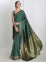Thumbnail for Janasya Green Silk Blend Ethnic Printed Jacquard Saree